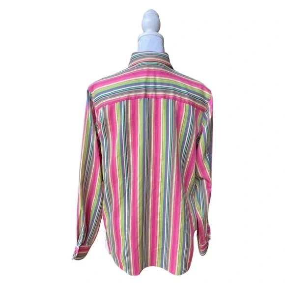 FOXCROFT multicolor striped wrinkle free shirt blouse top tunic classic size 6 - Picture 3 of 7